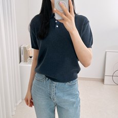 라미르 여성용 베이직 카라 넥 반팔 니트