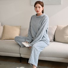 어니언 여성용 융털 잠옷 긴팔 투피스 세트