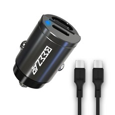 비잽 듀얼C포트 30W 초고속 매립형 차량용 충전기 PD3.0 QC3.0 PPS + C to C 고속케이블 세트, BZD30, 블랙