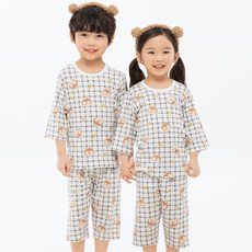 올로미미 아동용 체크다람 7부 모달스판 실내복 세트