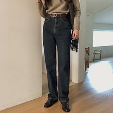여성용 딥블루 와이드 기모 팬츠