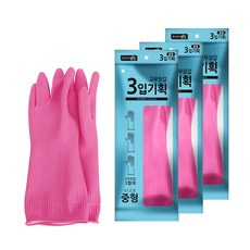 홈에디션명진 식품용 고무장갑 양손 3켤레 세트, 핑크, 중(M), 3세트