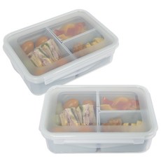 Nanudam 三格密封便當盒 Set, 1500ml, 2個, 湖白綠色, 耐熱溫度100℃, 薄荷綠