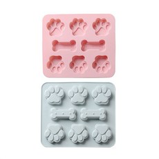 8格腳掌+骨頭綜合圖樣款矽膠模具, 藍色+粉色, 2個