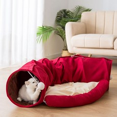한땀작업실 반려동물 터널 텐트, 레드, 1개