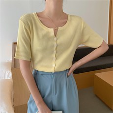 골지반팔가디건