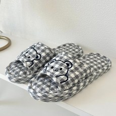 제이드슈 남성용 소음 미끄럼 방지 3중 쿠션 면 슬리퍼 곰돌이, 1개, 네이비