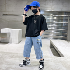 남성데님반팔바지세트