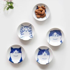 니코트 큐티네코 미니접시 8cm x 5종 세트, 혼합색상, 1세트, 접시 5종