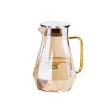 日本FOREVER 耐熱玻璃時尚鑽石紋玫瑰金不鏽鋼把手水壺1500ML，1入