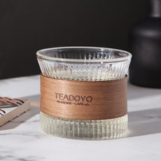 티도요 세븐키친 내열유리 우드홀더 노블컵 175ml, 혼합색상, 1개