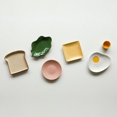 Dailylike 三明治陶瓷餐盤組, 吐司盤+生菜盤+火腿盤+起士盤+ 荷包蛋盤+蛋黃杯, 混合顏色, 1組