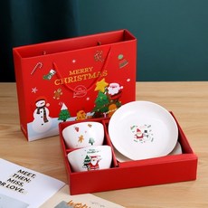 착한살림 크리스마스 그릇 선물세트 A, 그릇 2p + 접시 2p, 혼합색상