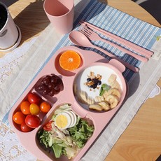 파스텔 리빙 다이어트 식판 + 컵 + 국그릇 + 수저 세트, 핑크