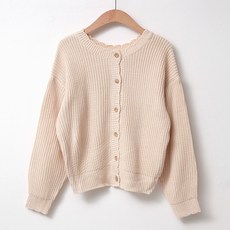 럽스 여성용 다니 끝단 물결짜임 라운드넥 가디건
