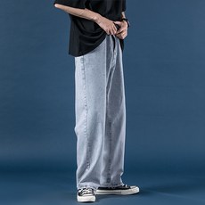 남성용 패션플로우 루즈 스트레이트 데님 팬츠