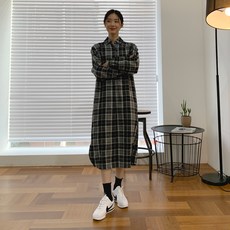 반에이크 여성용 오리스 체크 롱 원피스