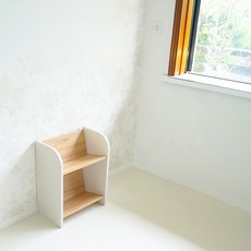 비노즈 DIY 2단 라운드 오픈 책장, 화이트 + 오크