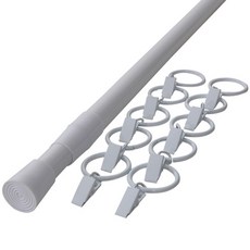 SUNDECO 雙彈簧伸縮桿 + 窗簾環夾 Set, 4號(70~120cm), 白色