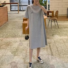 마더브띠 여성용 루즈핏 반팔 캐주얼 롱원피스