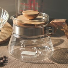 하리오 V60 올리브 우드 커피서버 400ml, 1개