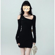 다담패키지 여성용 섹시 쇄골라인 강조 초커넥 슬림 미니 원피스 HR589