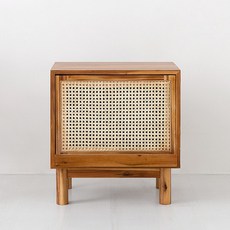 마켓비 CESBON 원목슬라이딩 수납협탁 라탄 BDC27, 혼합색상