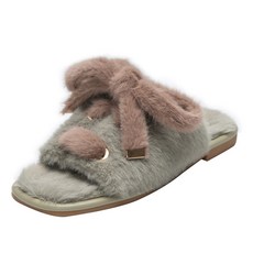 빈슈 레트로 여성용 털 리본 슬리퍼