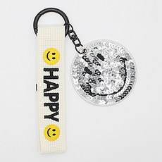 스팽글 스마일 키링, 아이보리실버, 1개