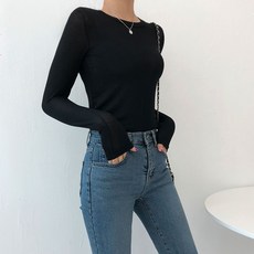 투데이앤룩 여성용 인생핏 날씬 시스루 스판 긴팔티셔츠