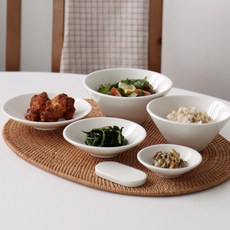 CCLIME 簡約綜合餐具6入組, 飯碗+湯碗+小菜盤+匙筷架 陶瓷餐具, 奶油白色, 飯碗*1個+湯碗*1個+9cm小菜盤*1個+12cm小菜盤*1個+13cm小菜盤*1個+匙筷架*1個, 1組