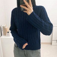 라미르 여성용 꽈배기 라운드 케이블 긴팔 니트