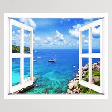 꾸밈 힐링의 바다 섬 창문 그림 액자 스티커, B타입 외부창문형