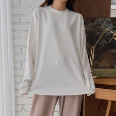 빼빼 여성용 데일리하게 구김적은 엠보 긴팔 라운드넥 티셔츠