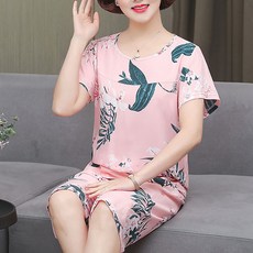 여성용 마켓A 화려한 패턴 중년 홈웨어 세트