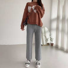잘빠진 여성용 보보 밴딩 골지니트 일자 팬츠