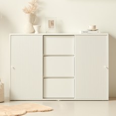 룸앤디 스르륵 감각 템바보드 LPM 목재 슬라이딩 수납장 3단 1200 서랍 일반형 방문설치, 화이트