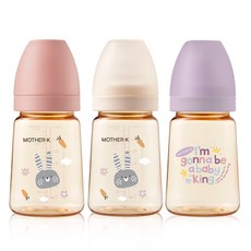 마더케이 베이직 PPSU 젖병 트리플 세트(무꼭지), 토끼블라썸 + 토끼크림 + 베베라일락, 1세트, 180ml