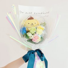 아스파시아 니콜 산리오 인형 풍선 비누꽃 꽃다발 12cm, 옐로우 폼폼푸린, 1개