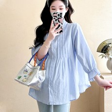 휴데이 임부 하늘 프릴 셔츠 데이 임부 하늘 프릴 셔츠