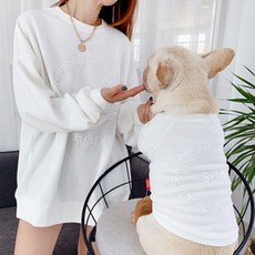 강아지 견주 커플룩 티셔츠 세트, 화이트