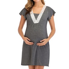 蕾絲領短袖孕婦哺乳連身裙