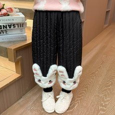오렌지다몸 여아용 하트귀 토끼 조거 기모 패딩 바지