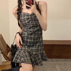 마켓에이 여성용 체크 프릴 나시 원피스
