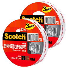 3M Scotch 超強悍VHB膠帶, 12mm x 2yd, 抗UV, 防水, 耐高溫, 2個