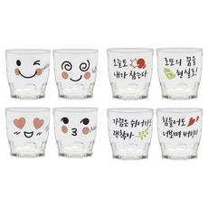 ARTWARE 表情燒酒杯+韓文燒酒杯 Set 4入, 玻璃材質, 混色, 1組