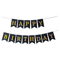 橫幅生日燕尾旗，HAPPY BIRTHDAY, 黑色