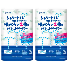 elleair 艾黎艾爾 溫水洗淨便座專用 衛生紙, 日本原裝進口, 12捲入, 100%紙漿製造, 無香味, 25m, 12捲, 2袋