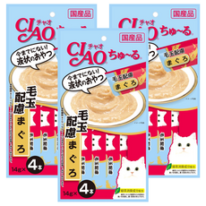 INABA CIAO 啾嚕 化毛配方肉泥, 條狀包裝方便餵食, 綠茶除臭成分配方, 日本國產, 鮪魚, 56g, 3包
