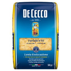 DE CECCO 得科 大蝴蝶結麵 NO.93，採用全球最好的杜蘭小麥粉，堅持傳統製麵法，彈牙口感, 500g, 1包